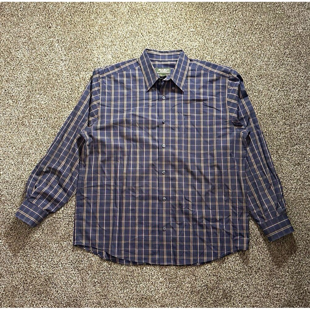 Eddie Bauer Men's L Plaid Cotton Woven Long Sleeve Button-Up Relaxed Blue